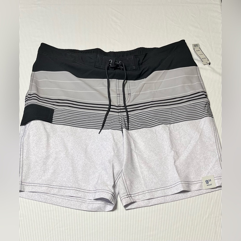 NWT George‎ Black and Gray Striped Swim Shorts